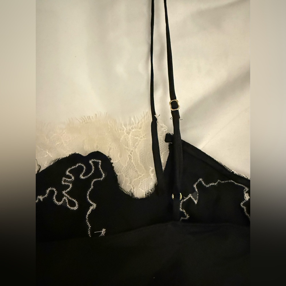 Victoria’s Secret VS Black Satin Lace Slip Dress Y2K Coquette Lingerie Mini - Picture 11 of 15